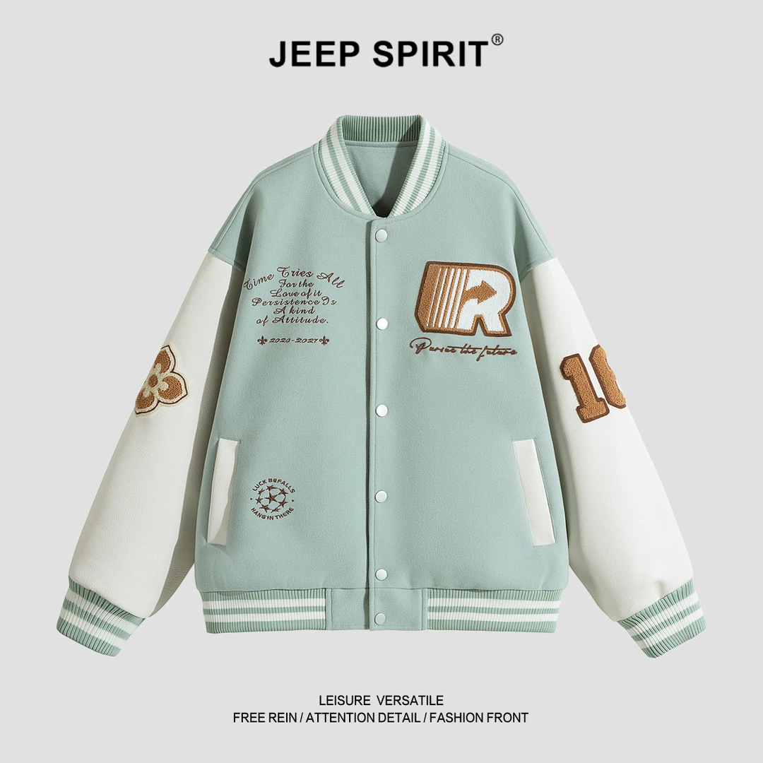 JEEPSPIRIT吉普新款百搭撞色刺绣加厚冬季夹克秋冬秋季美式休闲风