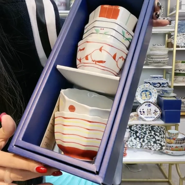 【5件套】日本进口有田烧手绘赤绘茶杯