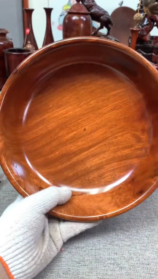 木江*哥微微瑕缅甸花梨木果盘一个