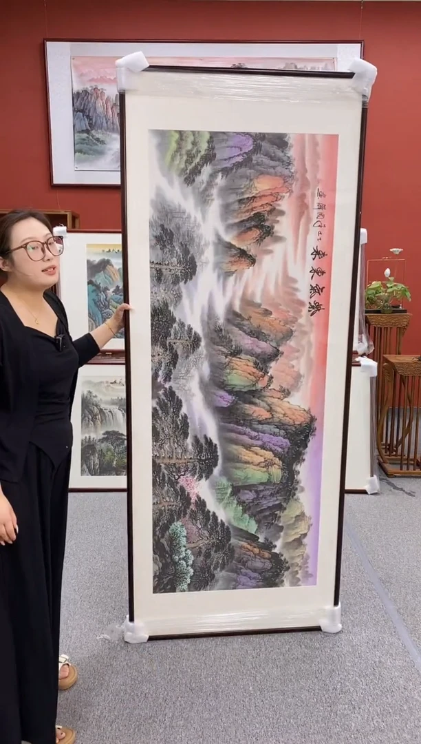 国画手绘紫气东来219*88