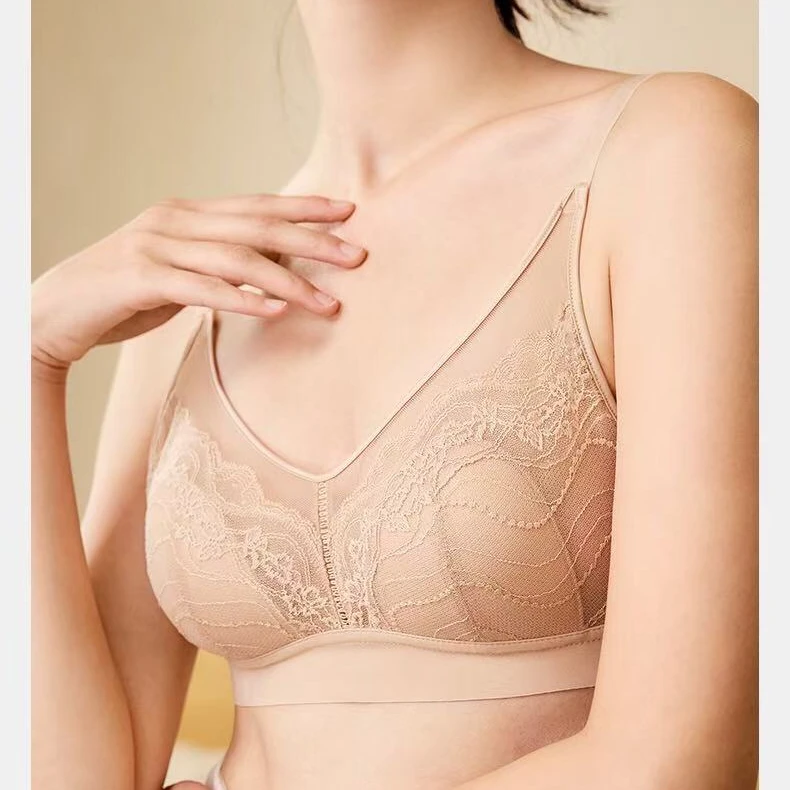 LNHJ【春时】轻薄法式无痕镂空大胸显小透气舒适无钢圈文胸
