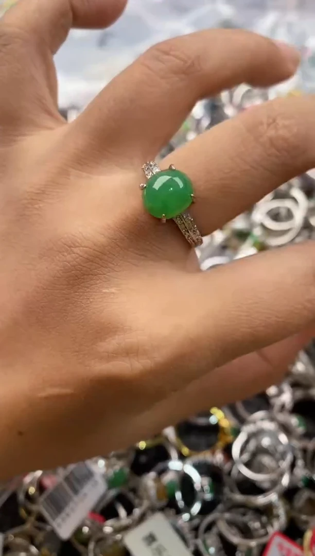 银S925镶嵌戒指翡翠777---4