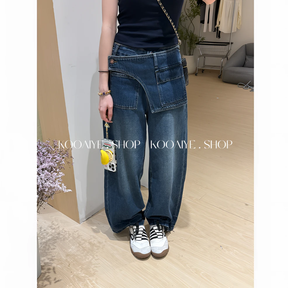 【几何牛仔】 早秋新款韩系显瘦高腰时尚直筒阔腿牛仔裤