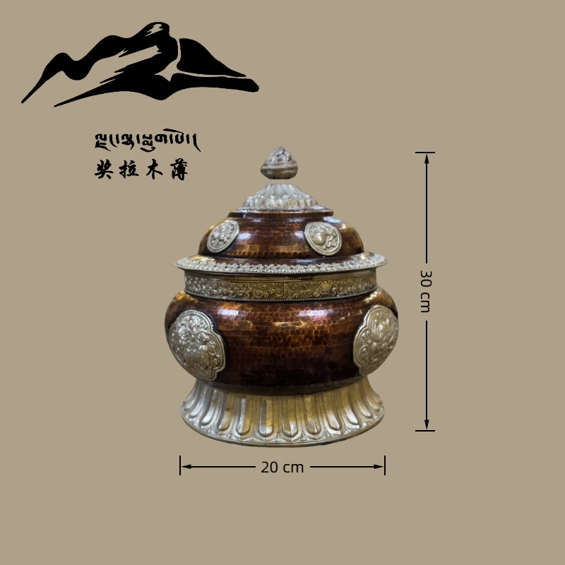 尼泊尔纯手工藏式糌粑桶储蓄罐民族凤摆件