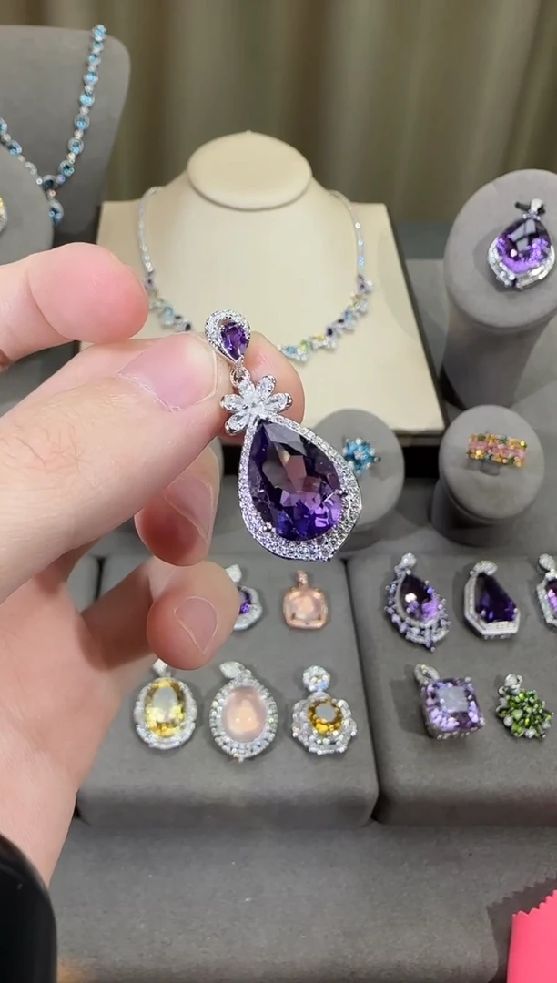 颈饰银S925镶嵌紫晶11*13mm吊坠水滴款