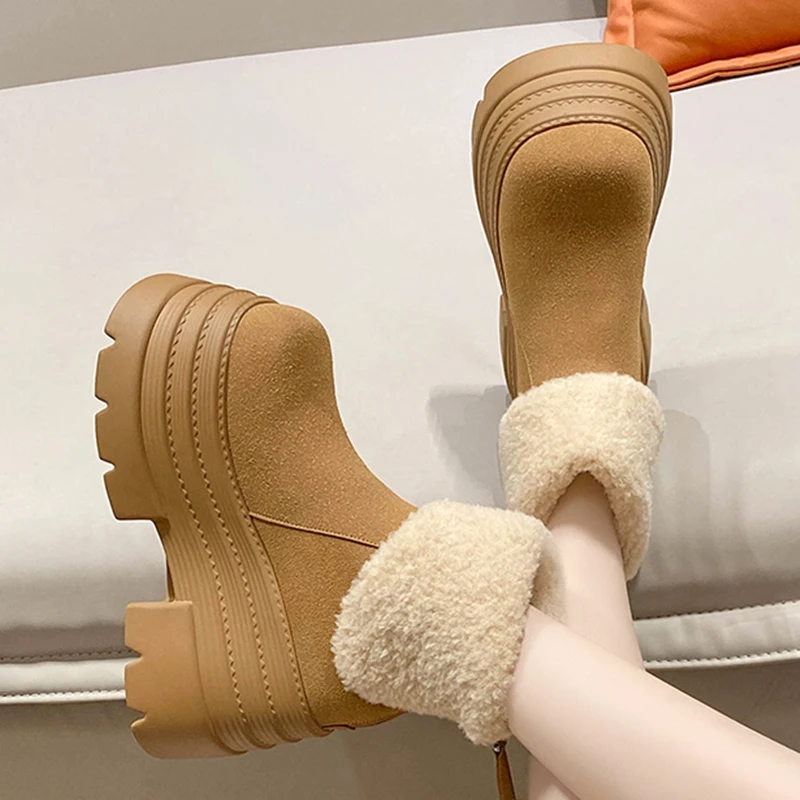 厚底雪地靴女2025年冬季新款增高10cm小个子加绒加厚保暖松糕棉鞋