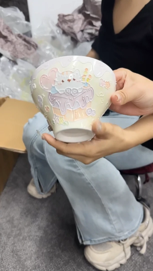 立体釉深碗小猫咪