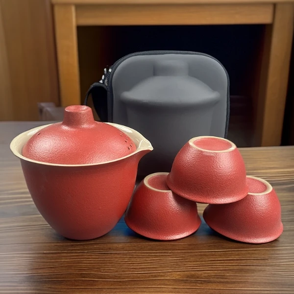 Z007陶瓷便携式旅行茶具随身泡茶杯收纳手工户外简约中式