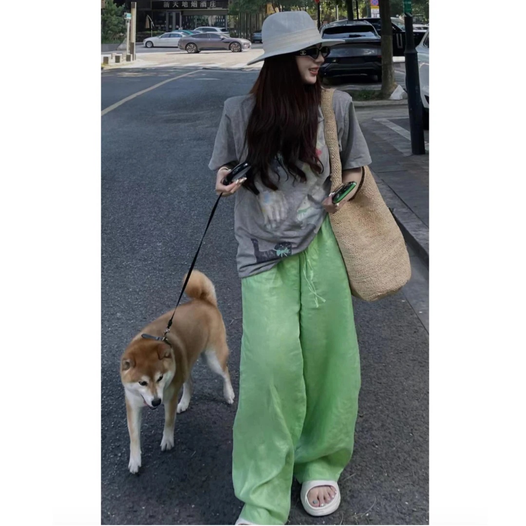 YEER·SHOP【夏日麻料裤～】爷儿夏季时尚百搭款绿色麻料裤