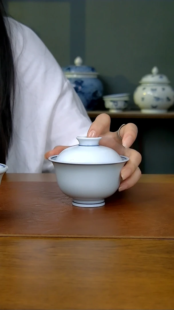 陶瓷白胎两才盖碗（柴窑）