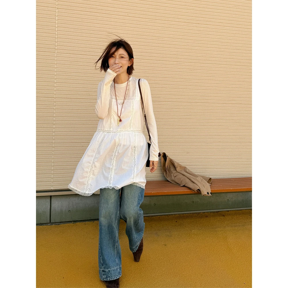 【唐悠悠mgdm】优雅高支高密纯棉重工法式蕾丝花边拼接中长吊带裙女