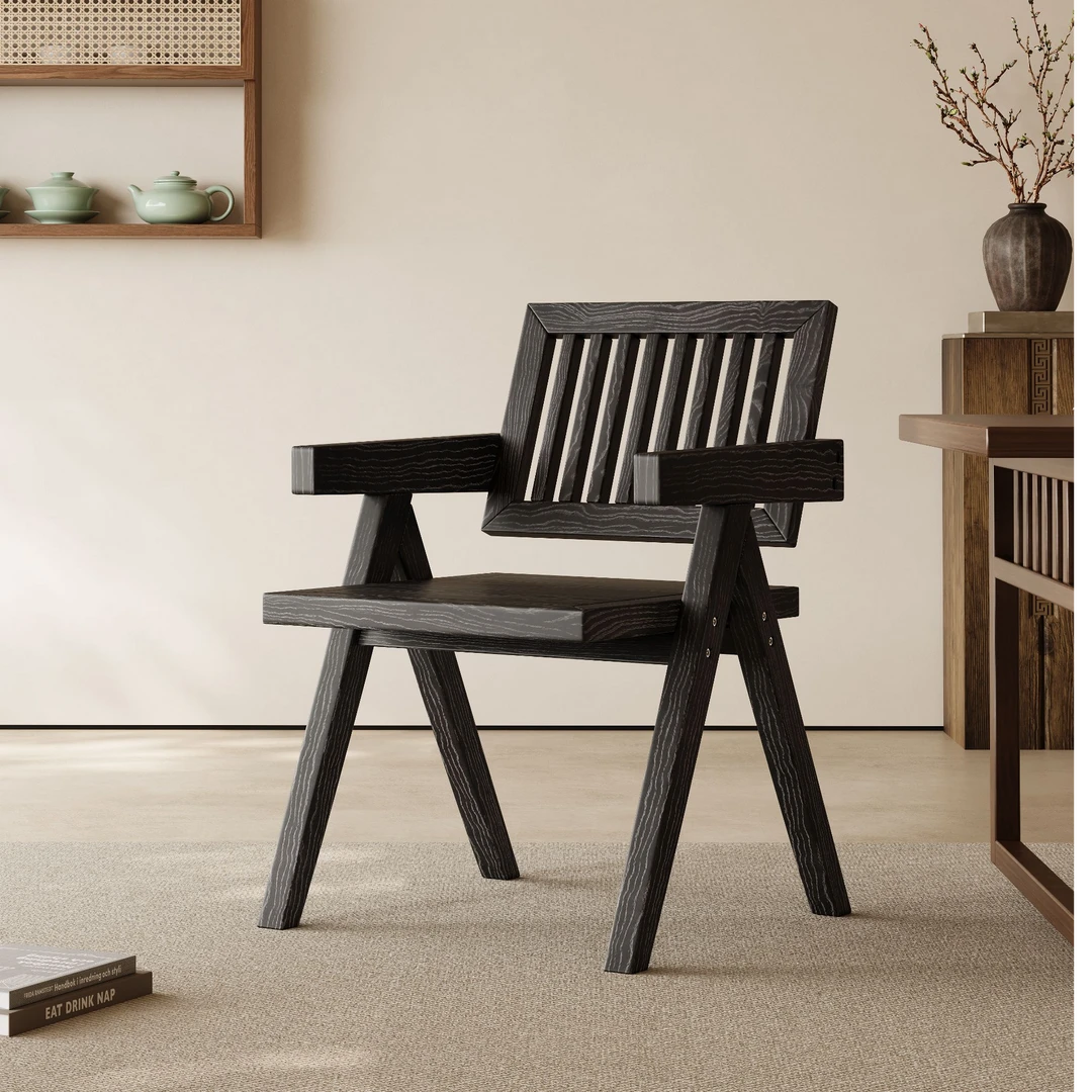 实木餐椅实木茶桌椅茶台椅新中式复古家用办公简约民宿扶手靠背椅