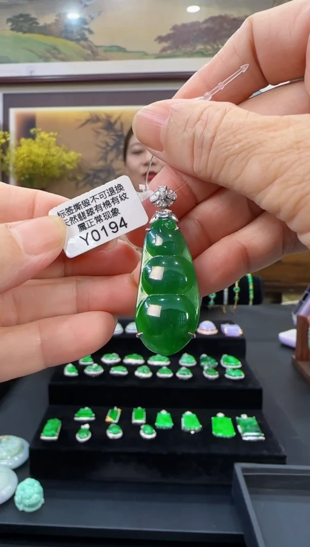 颈饰18K金镶嵌翡翠Y0194  富贵豆