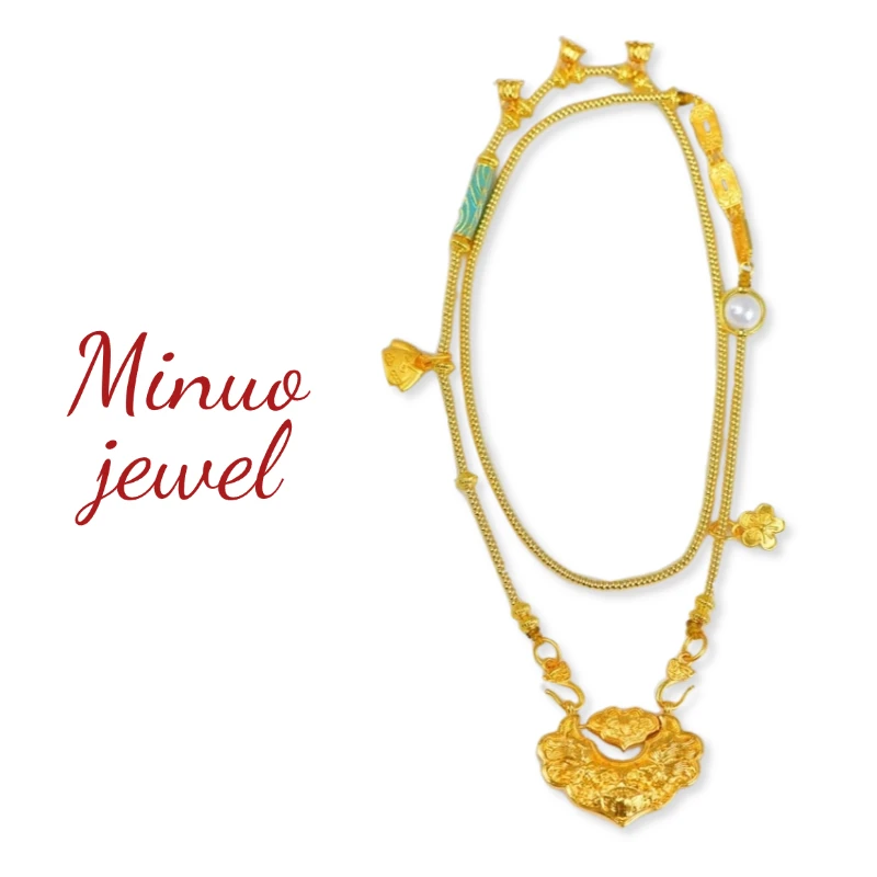 MINUO/金艺双鱼古法锦鲤如意锁包项链新中式毛衣链