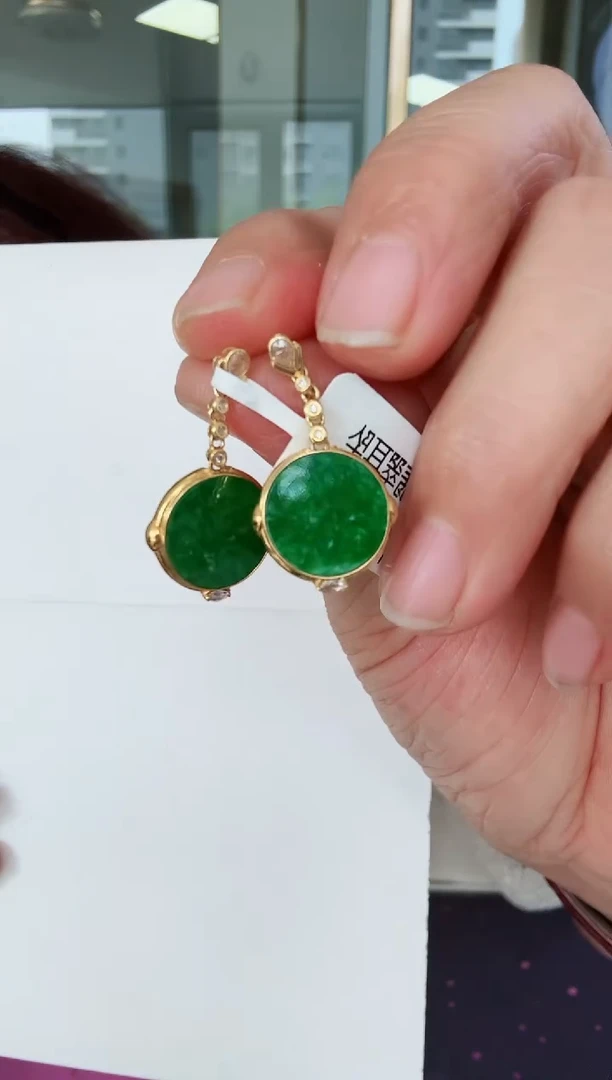 翡翠18K金镶嵌耳饰耳钉买断 不退不换