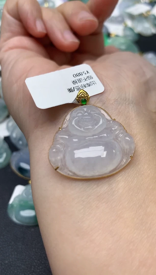 颈饰18K金镶嵌翡翠天然缅甸A货翡翠