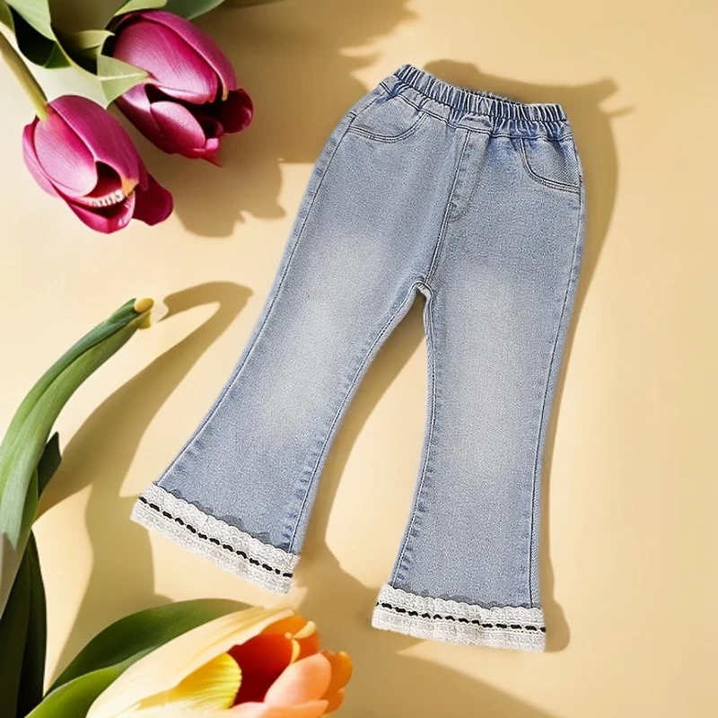 女童裤子春秋季2025新款弹力喇叭裤洋气小女宝宝修身小香风牛仔裤