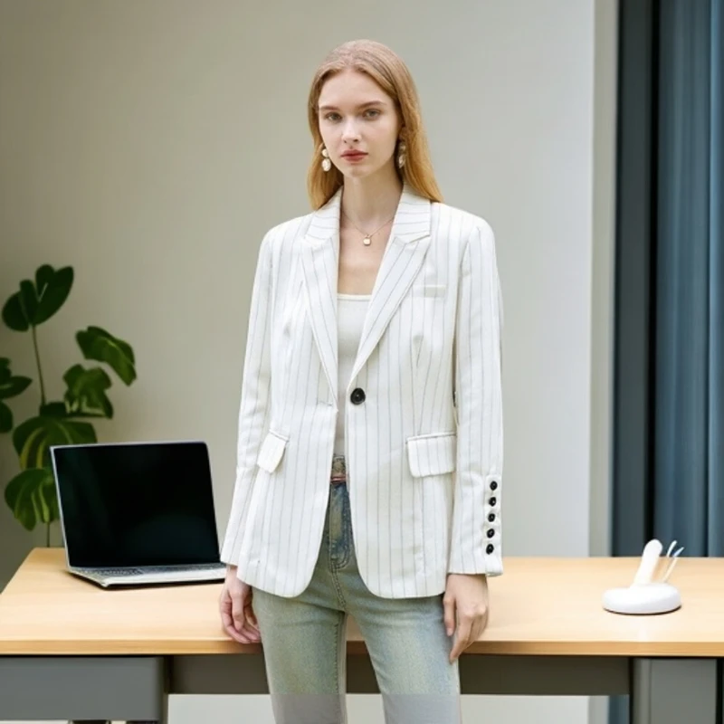 【唯】高智精英干练一粒扣条纹显瘦小西装25秋新款外套