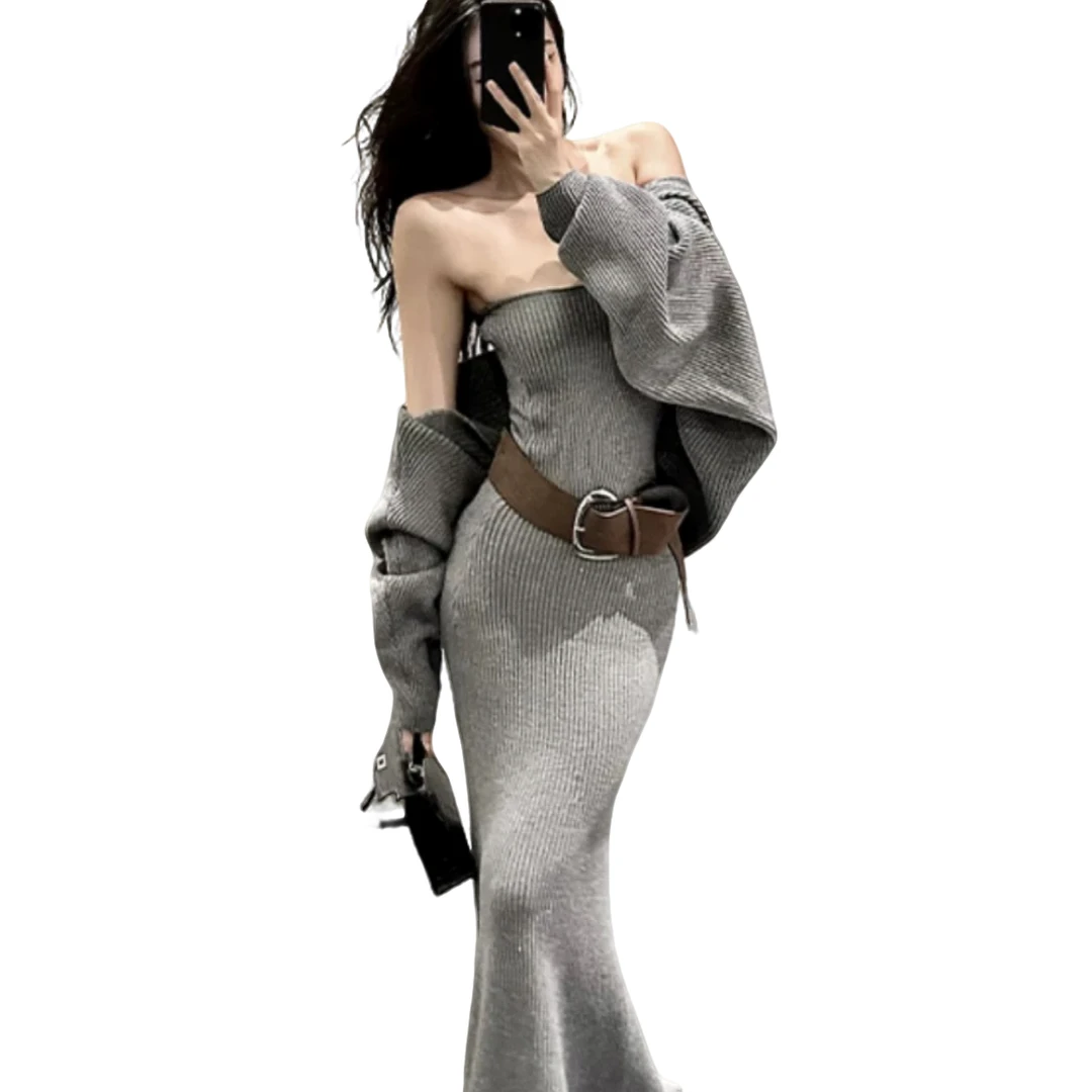 2025029-129外套 打底裤子时髦搭配毛衣开衫套装显瘦气质性感开叉