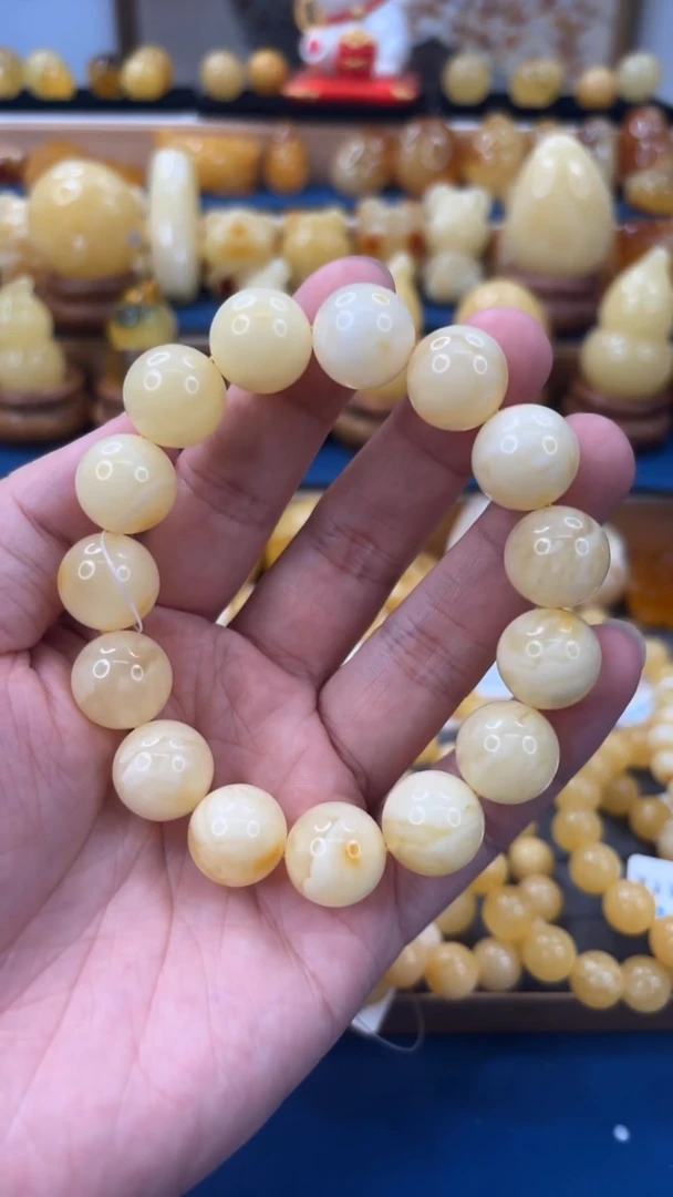 手串琥珀未镶嵌p74精品白花蜡单圈 15mm 29.69克