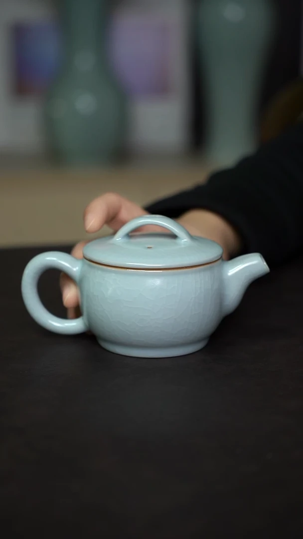 杯子瓷月白釉汉瓦壶全手工