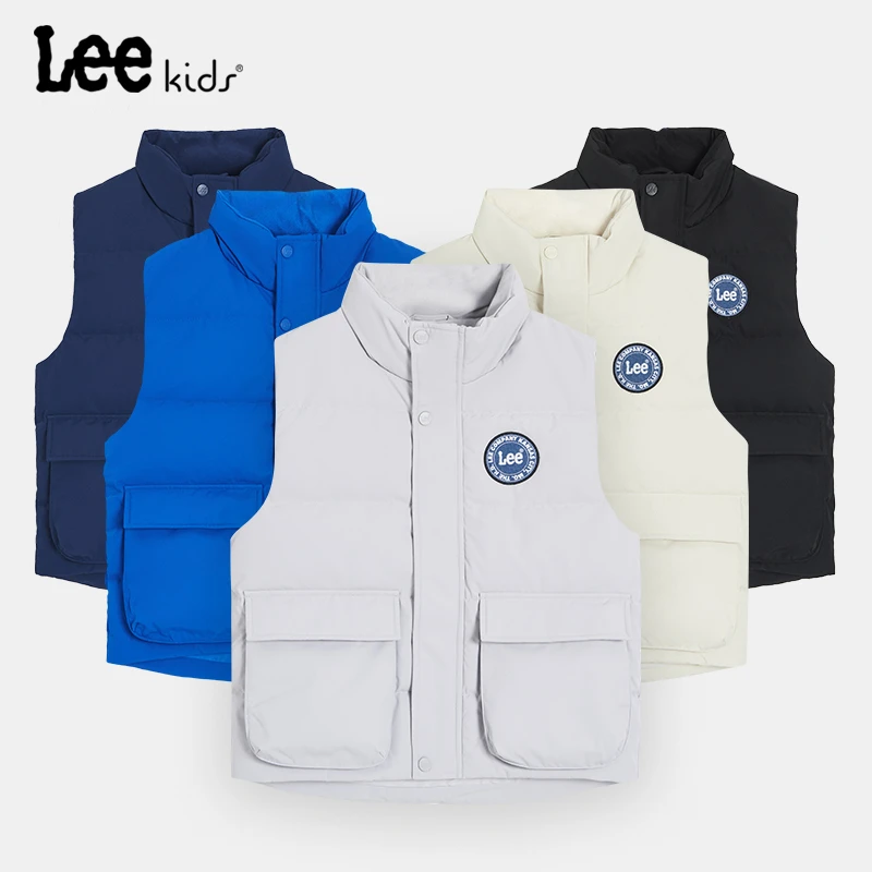 Leekids秋冬款加厚90羽绒马甲保暖休闲透气中大童立领羽绒服