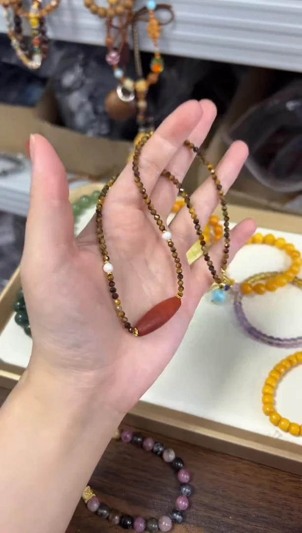 木变石（虎睛石）未镶嵌颈饰切面黄虎眼玛瑙项链[976]