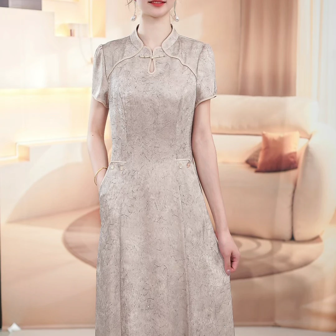 【典雅定制】2025夏季高贵修身优雅显瘦新中式高端气质中长款连衣裙