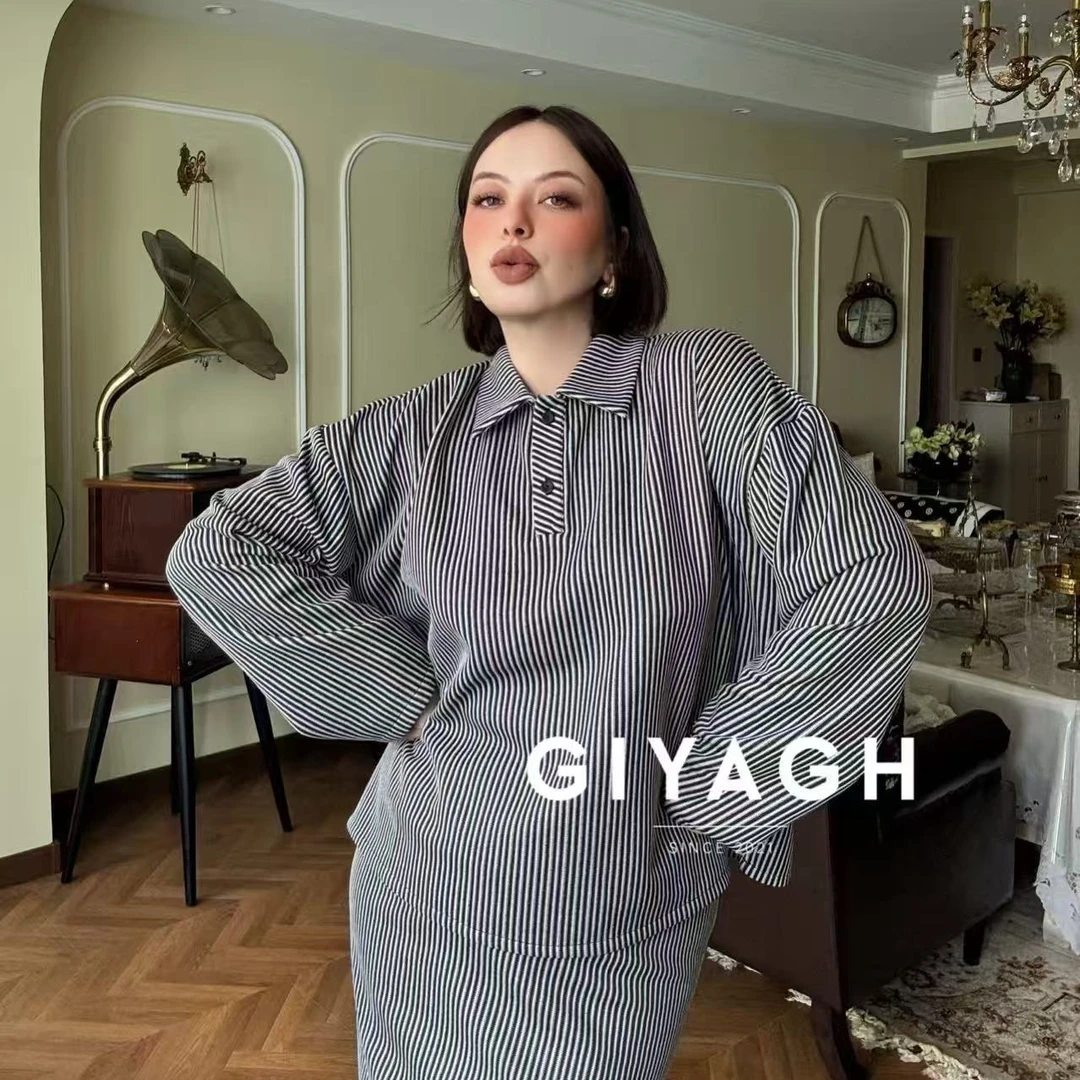 GIYAGH 2025 A/W 针织羊毛竖条纹POLO领套装