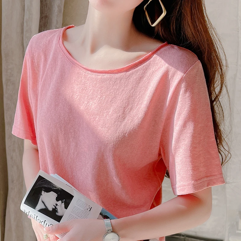 韩版短袖t恤女夏爆款2025新款黄色冰丝上衣宽松卷边大领口正肩T恤