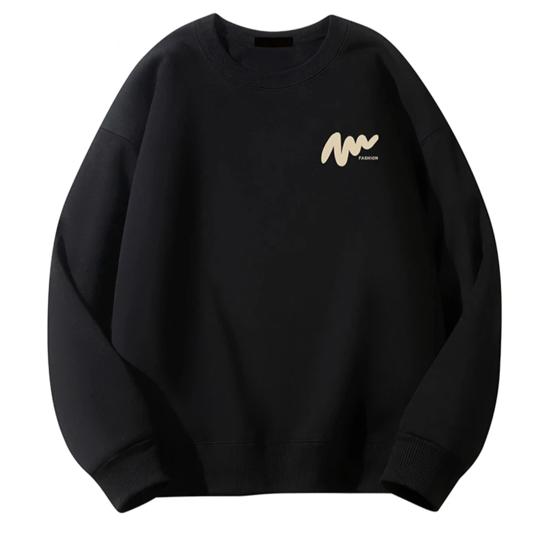 雅鹿男装长袖新款美式印花男士加绒加厚休闲潮牌圆领打底男装2025