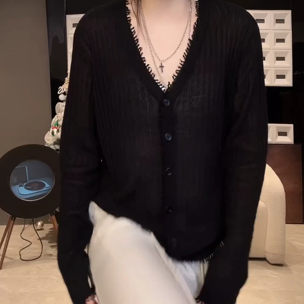 【山涧温暖】小众慵懒风复古针织开衫女长袖气质显瘦纯色休闲上衣