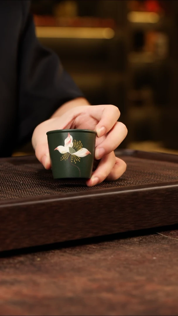 茶壶紫砂绿泥泥绘杯