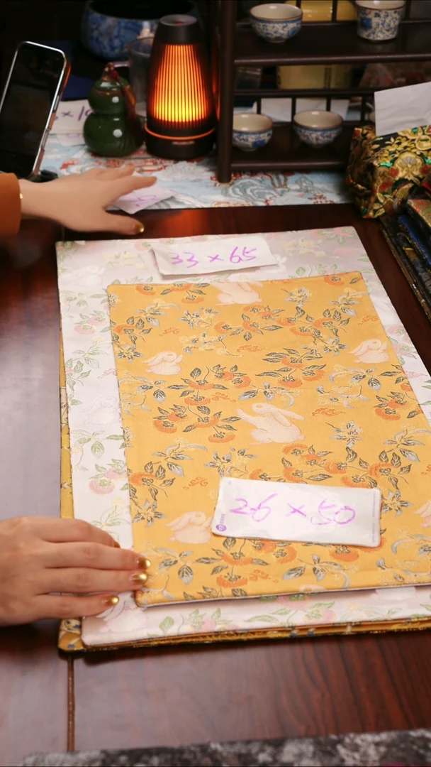 【柿柿如意黄粉双面】中国风干泡织锦茶席33*65