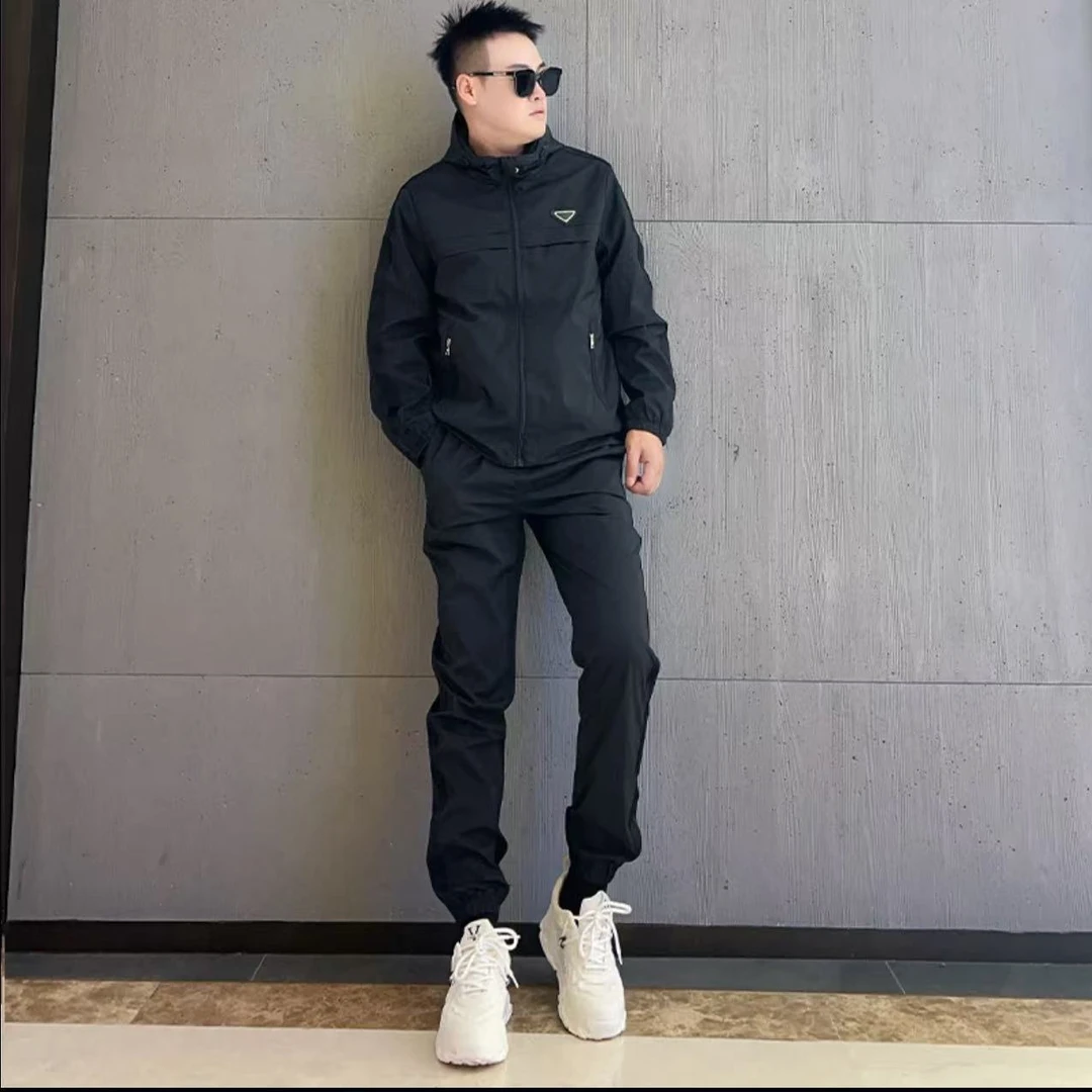 春季新款连帽休闲运动套装男韩版舒适宽松帅气百搭外套长裤两件套