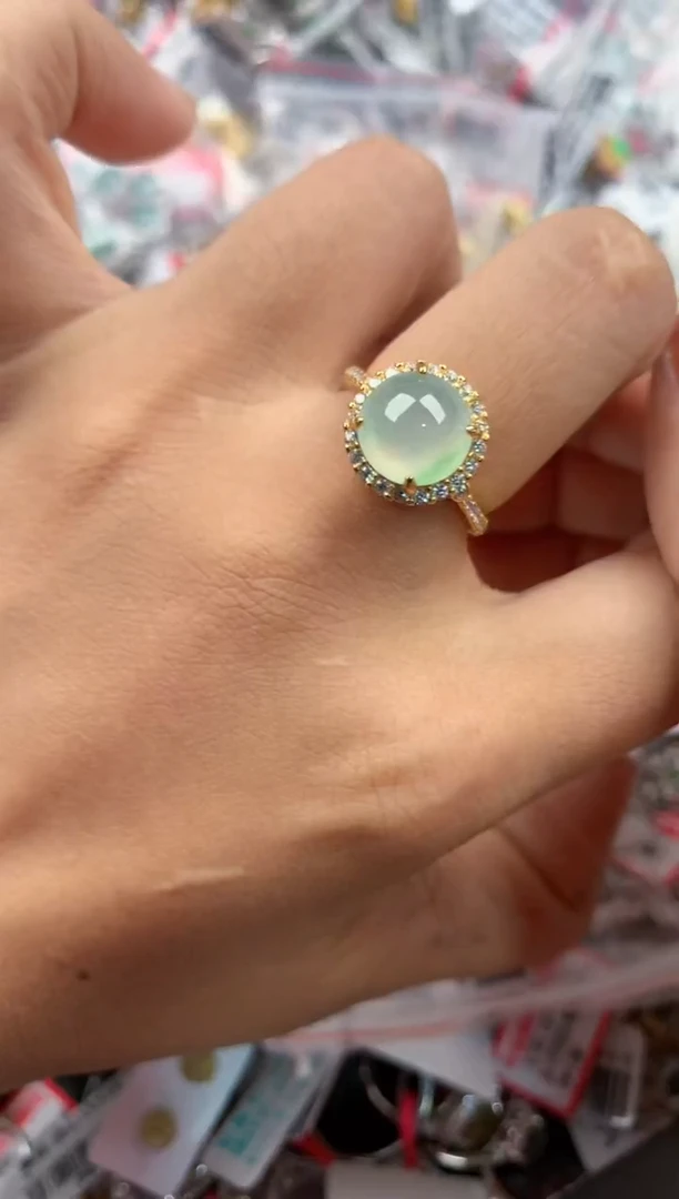 银S925镶嵌戒指翡翠444         4