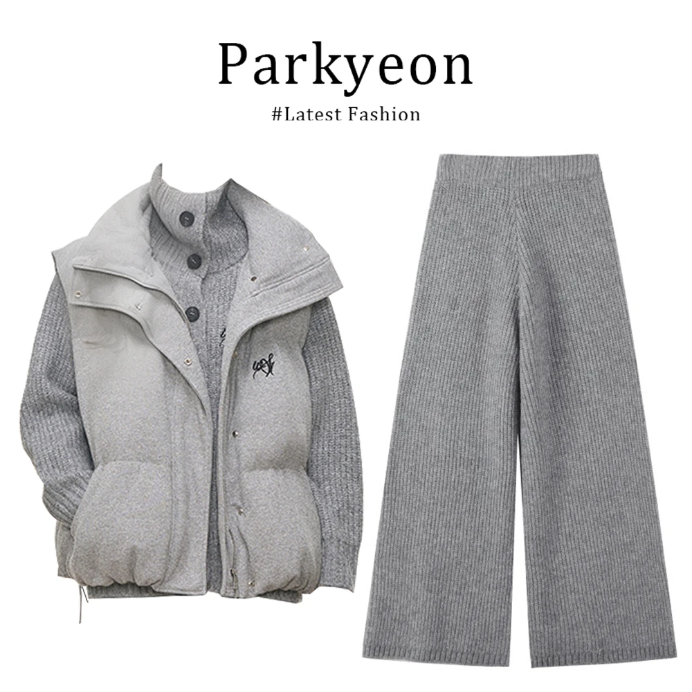 【同款性价比】马甲背心棉服套装女新款休闲百搭马夹+针织显瘦套装