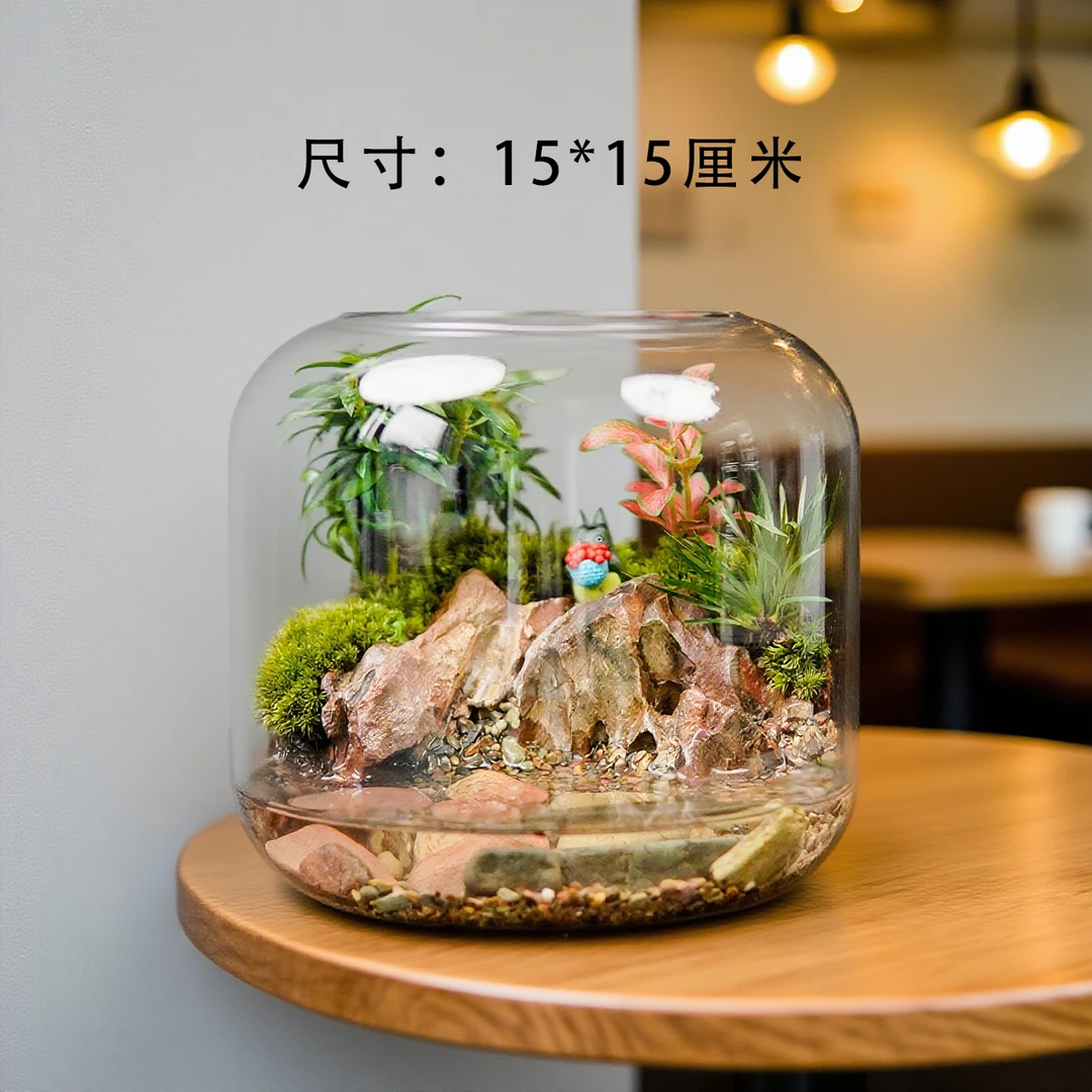 苔藓微景观生态缸有水域桌面绿植创意盆栽小众盆景植物养螃蟹角蛙