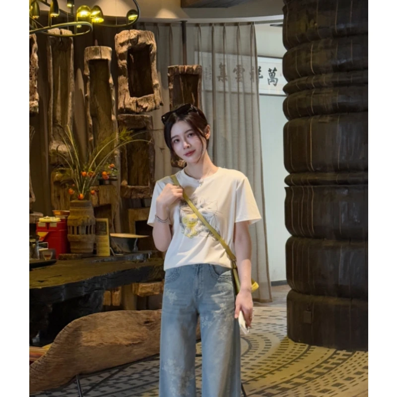 宿慕SUMU 三只小猫T恤 5-6夏季2025新款韩版百搭显瘦短袖上衣1191