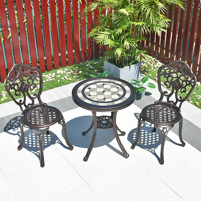 户外桌椅茶几铸铝组合庭院室外铁艺不生锈休闲桌子三件套阳台家具