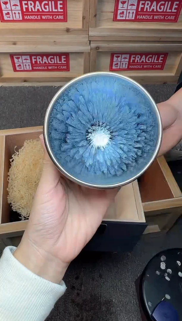 茶盏银蓝百花 建窑建盏主人杯