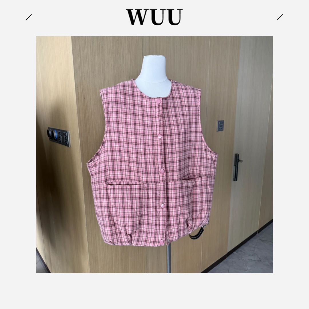 【WUU】粉粉格格棉服马甲