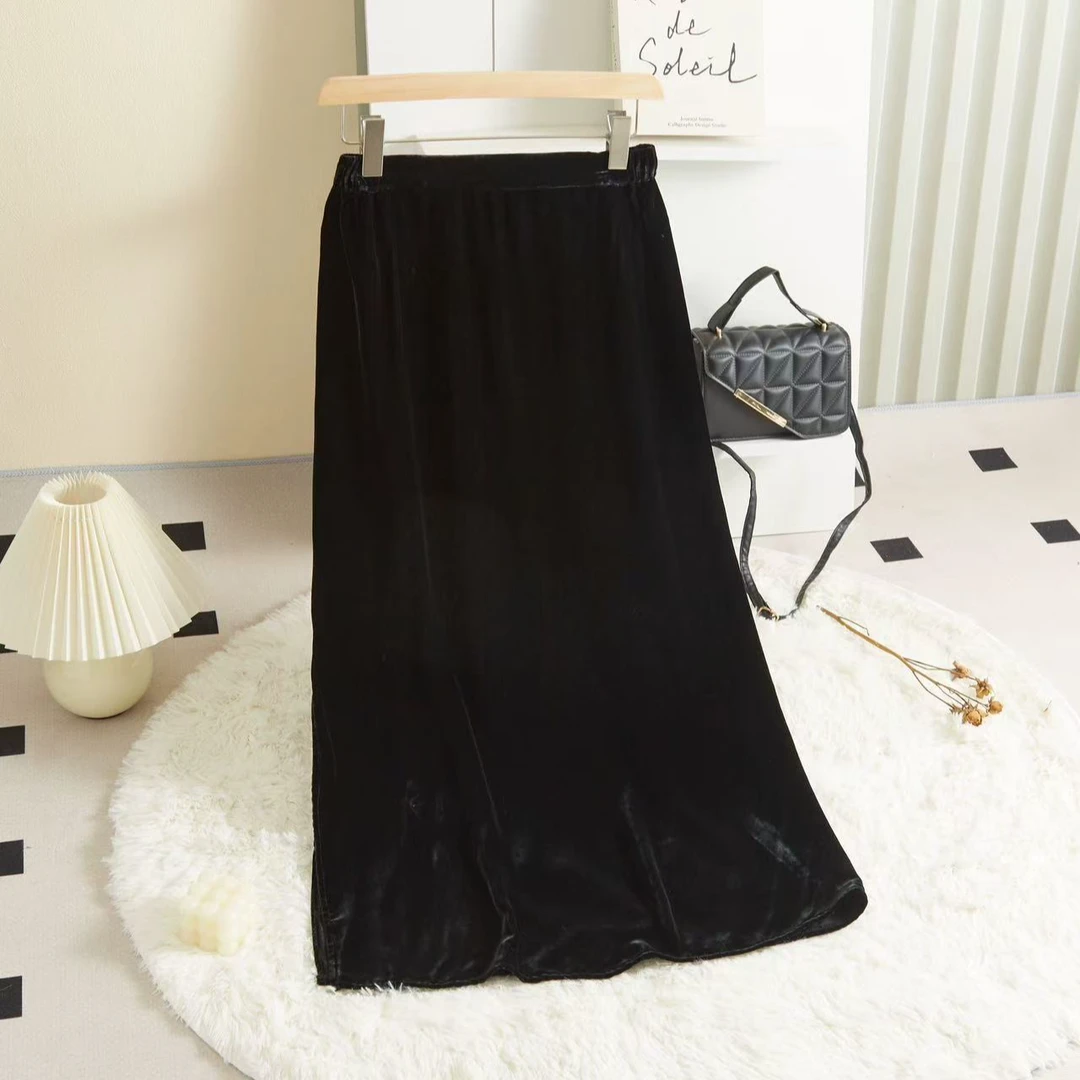 底胚100%桑蚕丝直筒丝绒包臀裙