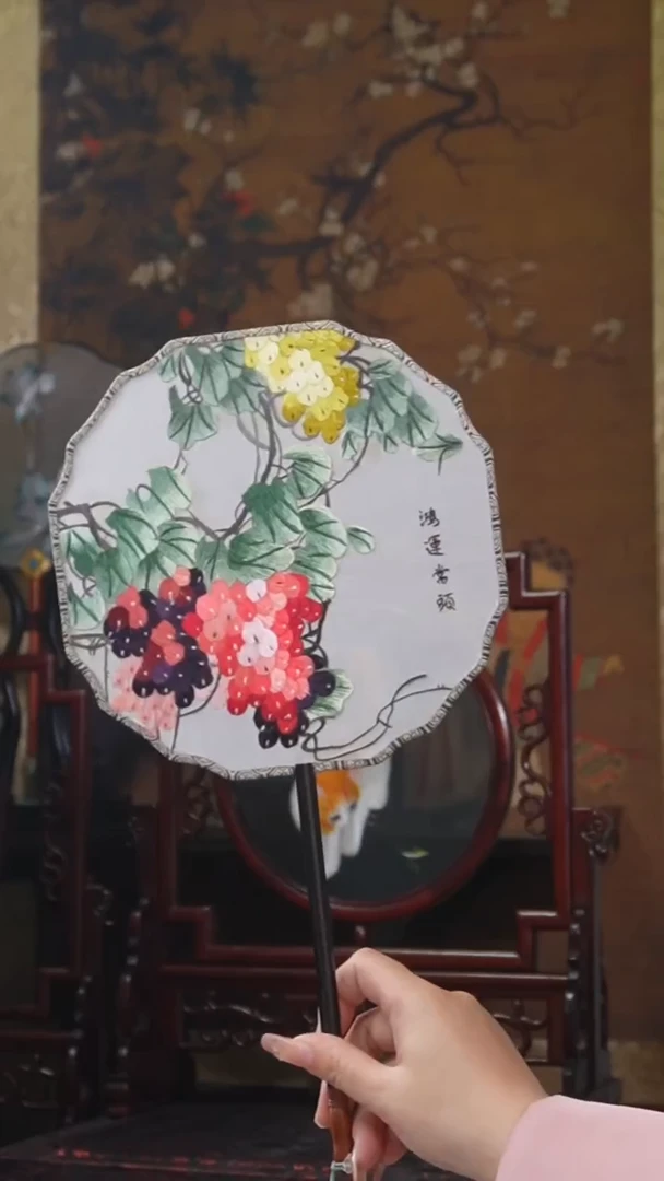 刺绣团扇 绣花双面非遗