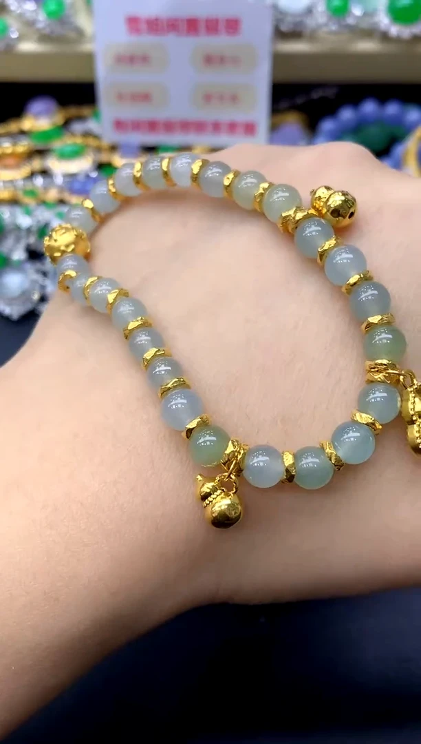 足金镶嵌手链翡翠381-中国好珍宝