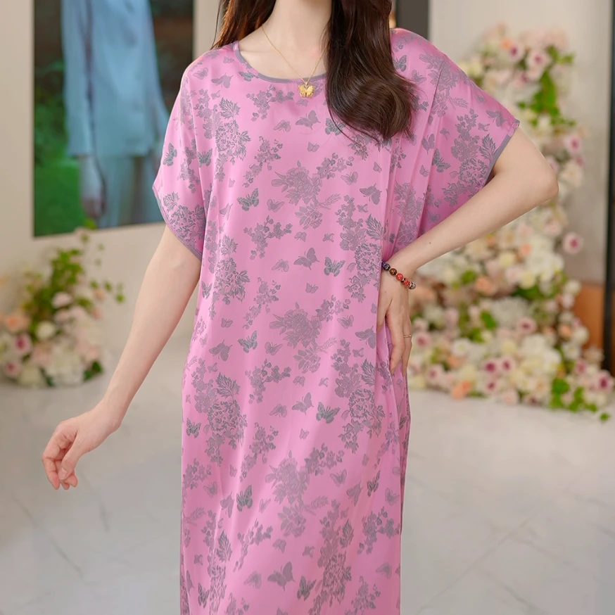 苏杭【紫蝴蝶-睡裙】重磅绫罗提花居家服睡裙