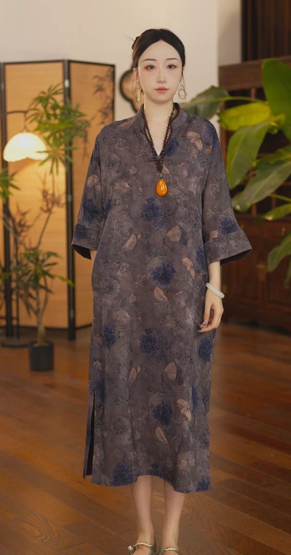 【紫气东来】香云纱连衣裙夏季新款设计师同款