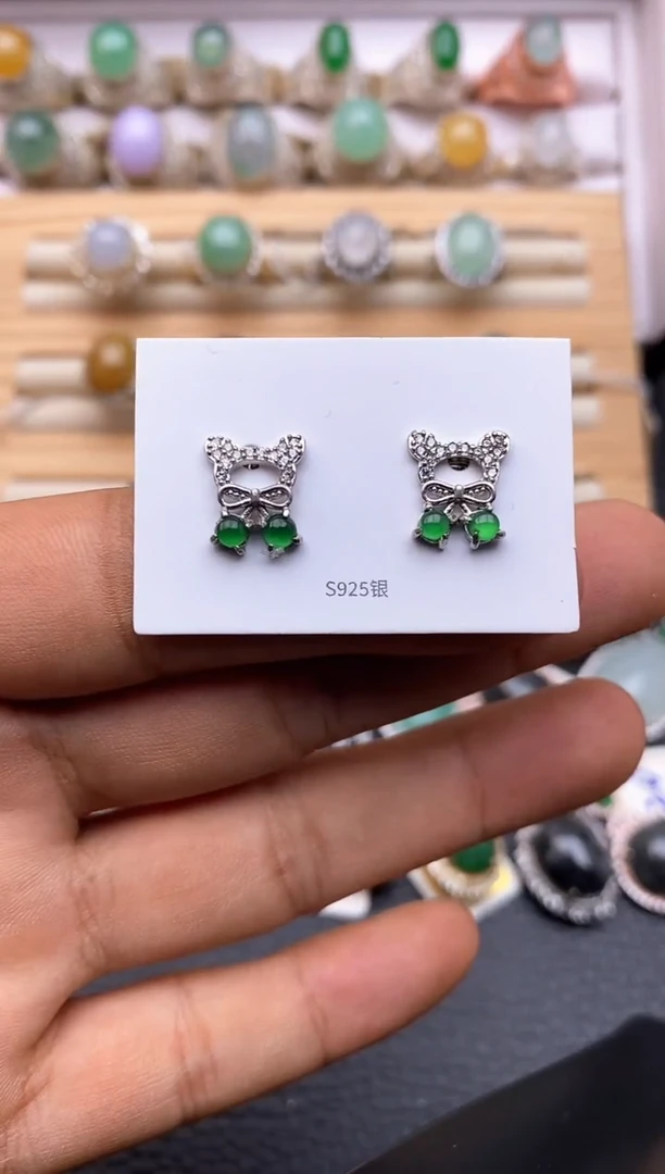 【闪购商品】翡翠耳饰银S925镶嵌6698