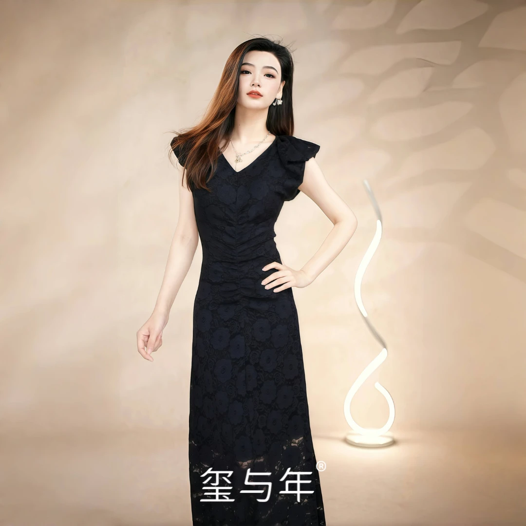 【绮梦丽人】法式重工蕾丝连衣裙遮肉显瘦气质时尚大方高级女人味