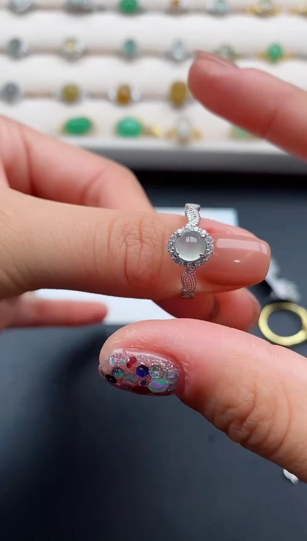 银S925镶嵌戒指翡翠22222222+6